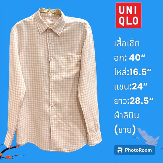 เสื้อเชิ้ต ผ้าลินิน Uniqlo  M (ชาย)มือ2 สภาพดี