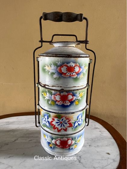 ปิ่นโต สังกะสีอีนาเมล โบราณสะสม รูปที่ 3