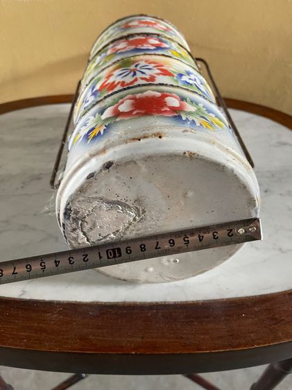 ปิ่นโต สังกะสีอีนาเมล โบราณสะสม รูปที่ 8