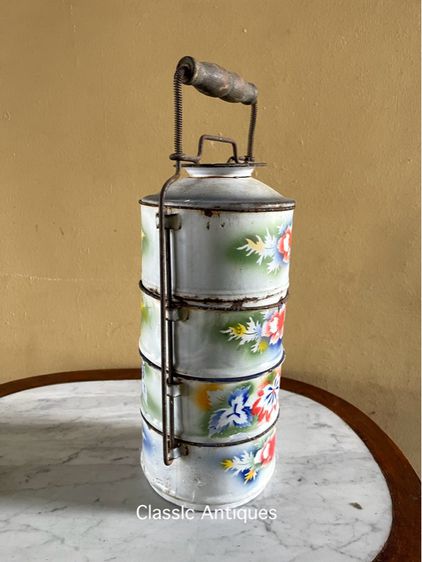 ปิ่นโต สังกะสีอีนาเมล โบราณสะสม รูปที่ 2