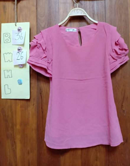 เสื้อเชิ้ตและเสื้อผู้หญิง EU 36 แขนสั้น เสื้อชีฟองสีชมพู dress
