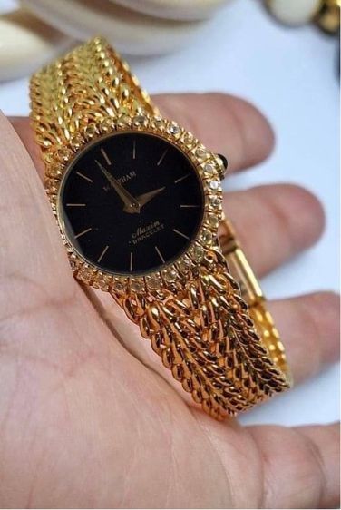 📌นาฬิกาเพชรแท้ เงินแท้ เเบรนด์ Waltham Caseback เงิน925 Quartz Watch ผู้หญิง Gold dial 57115 Waltham  Bracelet Bezel Natural Diamond 