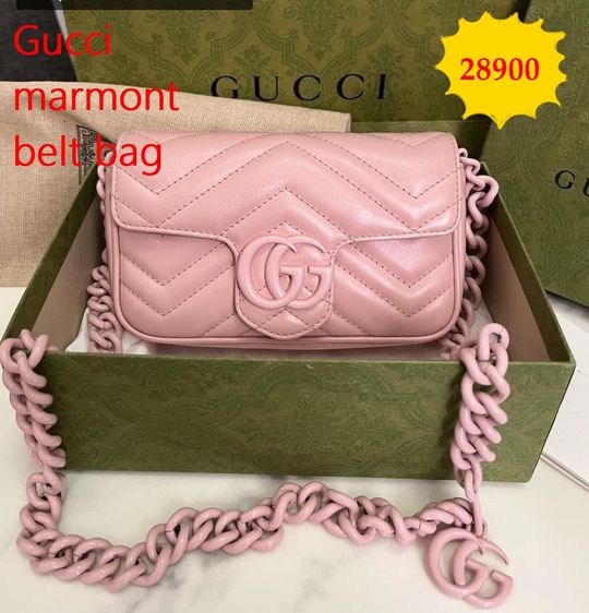 หนังแท้ หญิง ชมพู Gucci marmont belt bag y23