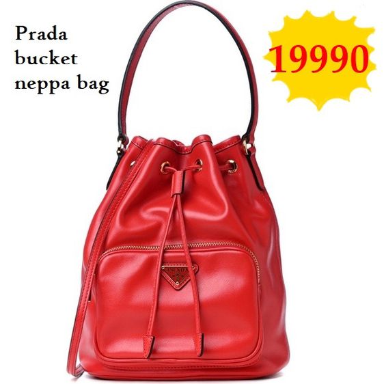 หนังแท้ หญิง แดง กระเป๋าถือPrada Bucket Bag