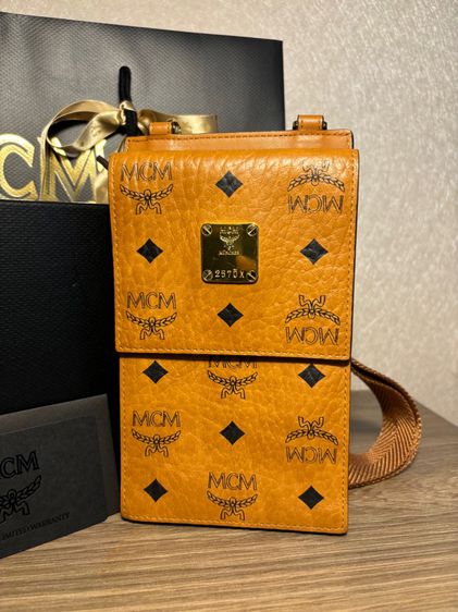 กระเป๋า MCM Visetos Cognac Leather Phone Case  Wallet Crossbody Bag