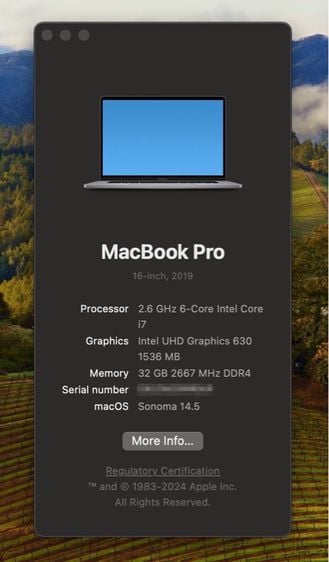 MacBook Pro 16 Inch 2019 i7 RAM 32GB HDD 512GB
