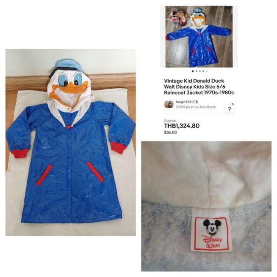 อื่นๆ ไม่ระบุ น้ำเงิน Walt Disney Kid Donald Duck 
Vintage 1970s-1980s Raincoat 
Size 6X 7  เสื้อกันฝนเด็ก