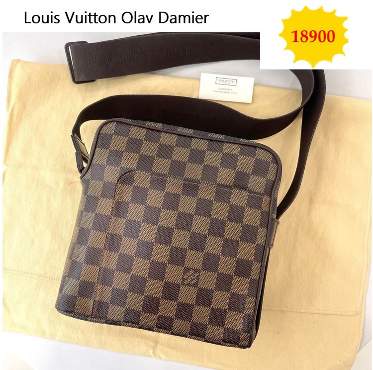 Louis Vuitton หนังแท้ หญิง น้ำตาล Lv Damier Olav PM Bag
