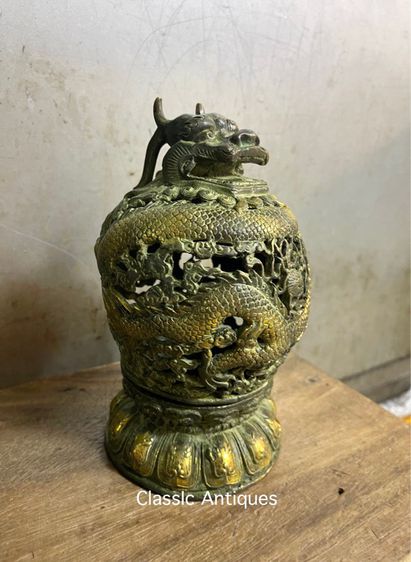 กระถาง กำยาน มังกร ลงเขียวปัดทอง A69 รูปที่ 8