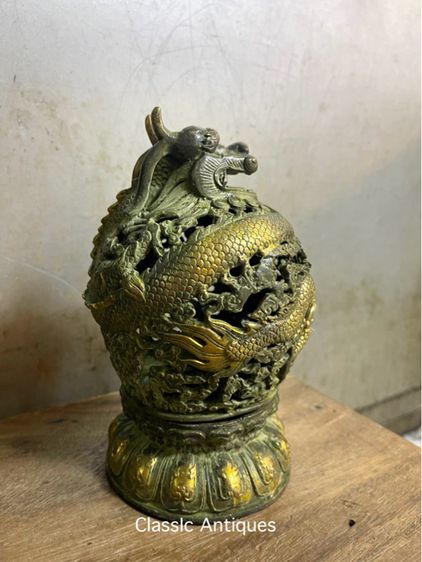 กระถาง กำยาน มังกร ลงเขียวปัดทอง A69 รูปที่ 6