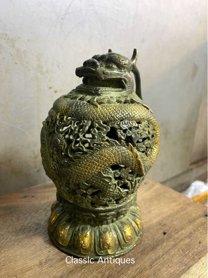 กระถาง กำยาน มังกร ลงเขียวปัดทอง A69 รูปที่ 3