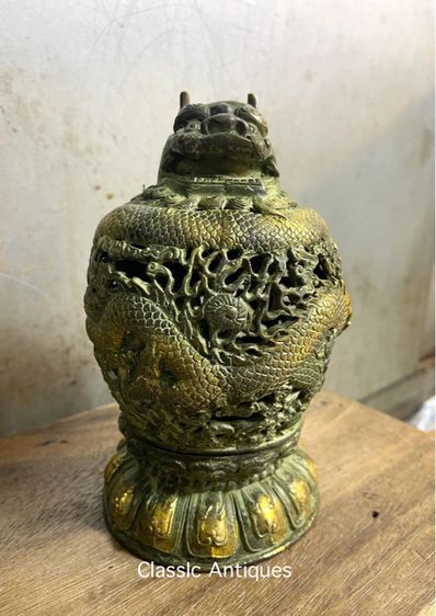 กระถาง กำยาน มังกร ลงเขียวปัดทอง A69 รูปที่ 2