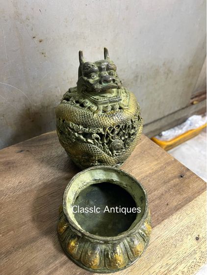 กระถาง กำยาน มังกร ลงเขียวปัดทอง A69 รูปที่ 9