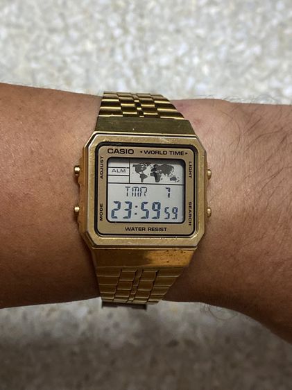 นาฬิกายี่ห้อ CASIO  world times  แท้มือสอง  สายทองยังสวย    350฿ รูปที่ 9