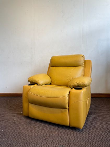 อื่นๆ อื่นๆ เก้าอี้อาร์มแชร์ เบาะหนังแท้ผิวสัมผัส สีเหลืองมัสตาร์ด