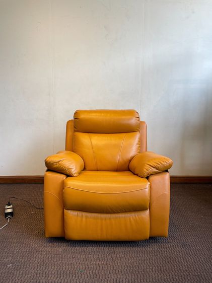 เก้าอี้นวม/เก้าอี้มีที่เท้าแขน เก้าอี้อาร์มแชร์ ปรับเอนนอนไฟฟ้า เบาะหนังแท้ผิวสัมผัส สีส้ม