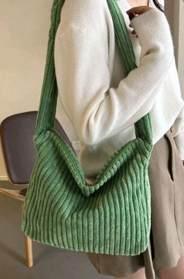 หญิง เขียว กระเป๋าสะพายผ้าลูกฟูก ของใหม่