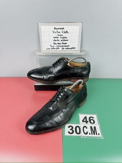 รองเท้าหนังแท้ Florsheim Sz.12us46eu30cm สีดำ พื้นหนังเย็บสภาพสวยมาก ไม่ขาดซ่อม ใส่เรียนทำงานได้