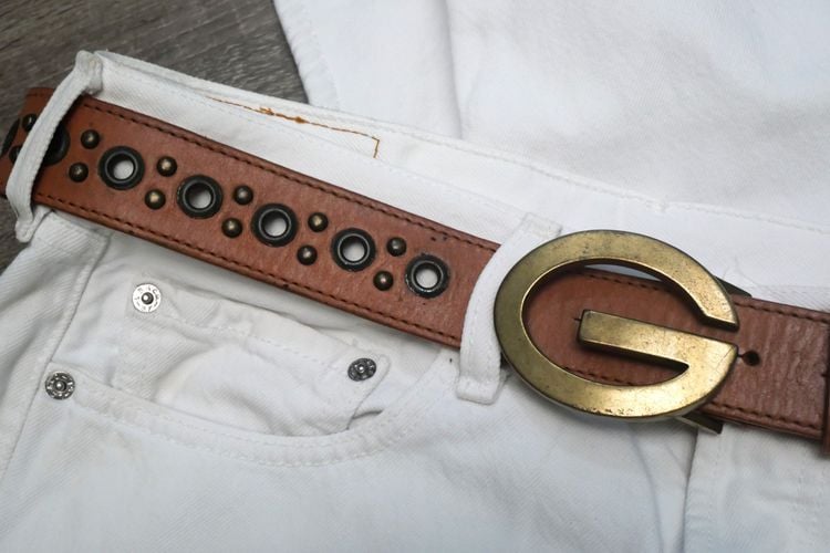 เข็มขัด Guess Large size genuine Brown leather belt 