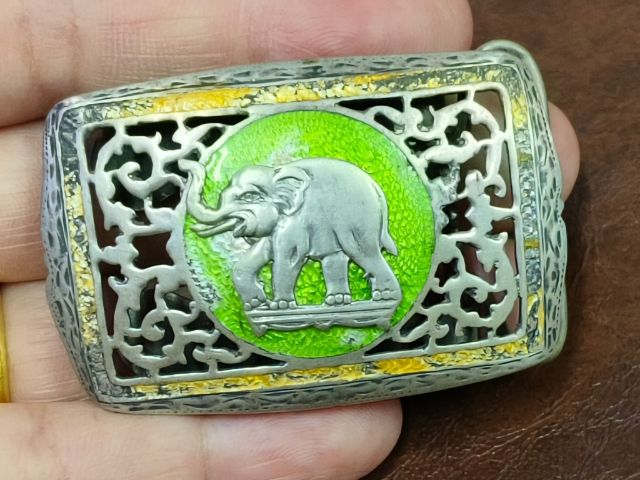 (1237) หัวเข็มขัดเงิน งานเก่า รูปช้างลงยา รูปที่ 4