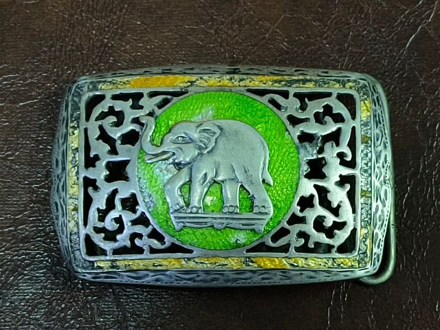 (1237) หัวเข็มขัดเงิน งานเก่า รูปช้างลงยา รูปที่ 8