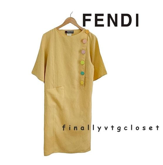 อื่นๆ เดรส | จั๊มสูท M เหลือง แขนสั้น Vintage Fendi 365 Linen Dress