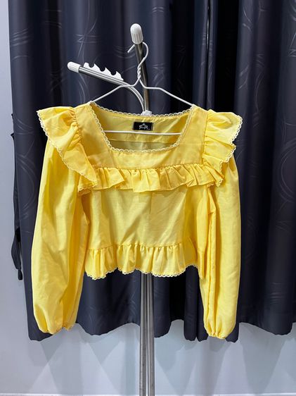 เสื้อเชิ้ตและเสื้อผู้หญิง L เหลือง เสื้อครอปแขนยาว