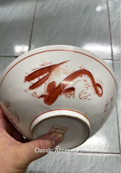 ชาม กังไสเขียนสี มังกร นกฟีนิกซ์ ใบใหญ่เก่าสะสม รูปที่ 13