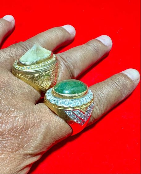 แหวนหินหยกพม่า พลอยขาว งานเก่า ทอง 90
