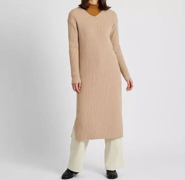 Uniqlo Women Wide ribbed V Neck knit Long Dress