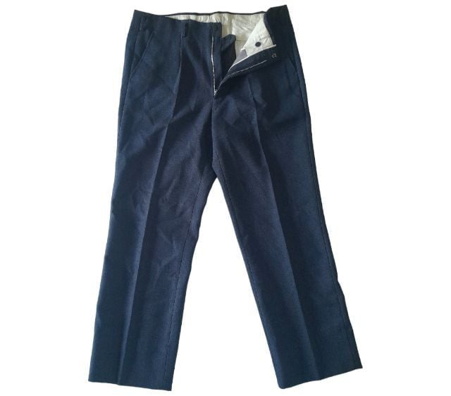 ❌ขายแล้ว❌60s vintage blue pinstripe on black single pleated 
trousers
made in Japan
 w34🎌🎌🎌
