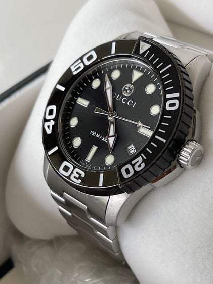 ดำ GUCCI G Timeless Diver Quartz YA126279 Black Silver Sporty Men's Watch ⚫️⚫️