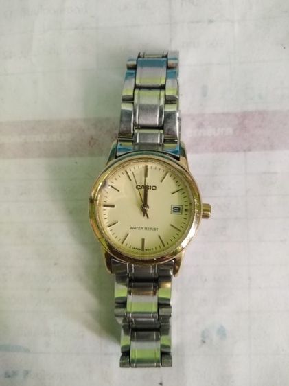 ทอง Casio® Collection LTP-V002G-9A นาฬิกาข้อมือสตรีควอตซ์(กระจกบิ่นนิดนึงปัด25มิล.มีวันที่เครื่องแท้💯)