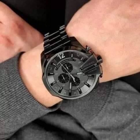 Diesel ดำ นาฬิกา Disel Men's Mega Chief Chronograph Black Stainless Steel Watch DZ4355