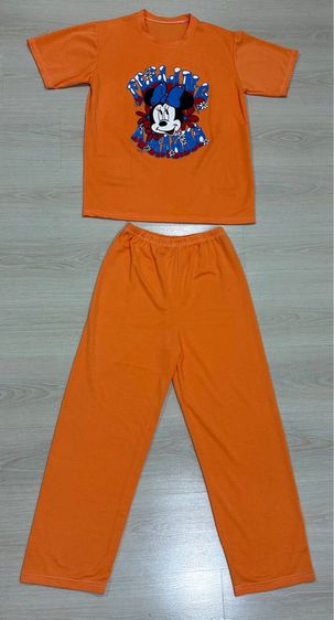 เสื้อเชิ้ตและเสื้อผู้หญิง แขนสั้น เซทเสื้อกางเกงขายาวสีส้มน้องมินนี่ เอวสม็อค อก 42 ยาว 27 เอว 26-38 สะโพก 42 ยาว 40 นิ้ว