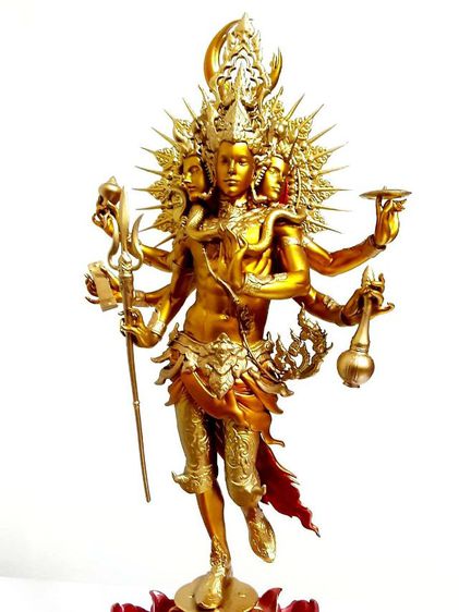 พระตรีมูรติ เนื้อบรอนซ์ สูง9นิ้ว 11นิ้วรวมฐานหินอ่อน  รูปที่ 8