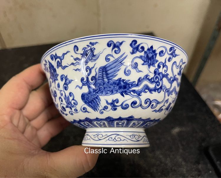 ชามกังไส ลายคราม มังกรนกฟีนิกซ์ สะสมB5 รูปที่ 8