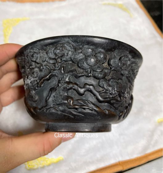 ชาม แกะสลักนกกระเรียนสะสม รูปที่ 2