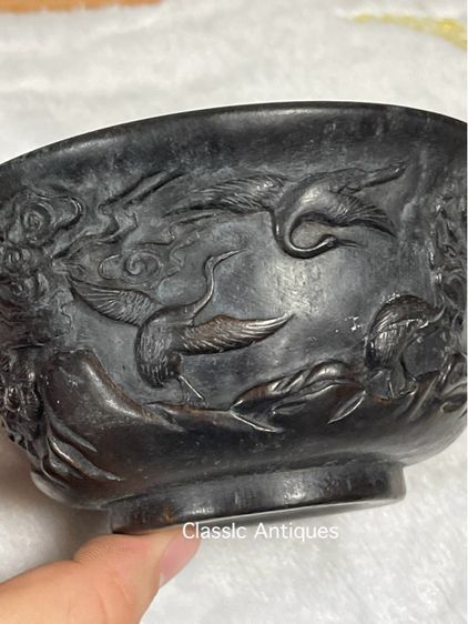 ชาม แกะสลักนกกระเรียนสะสม รูปที่ 3