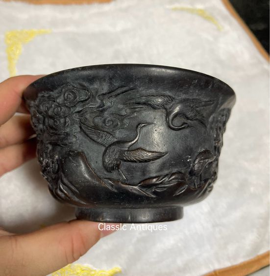 ชาม แกะสลักนกกระเรียนสะสม