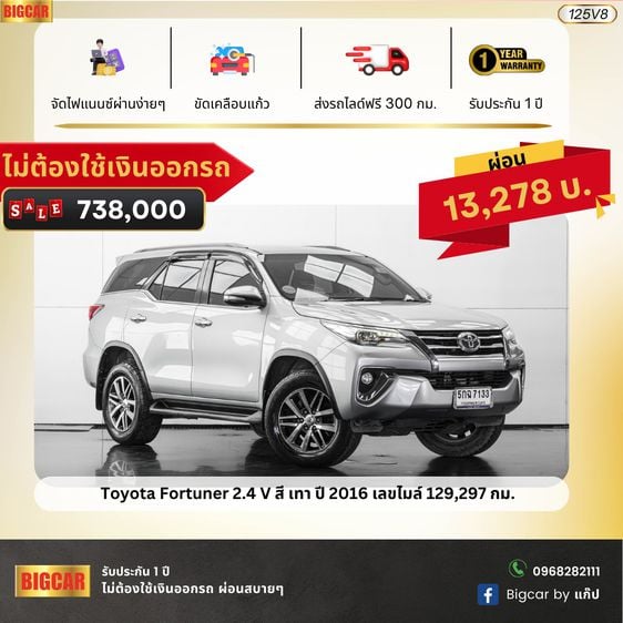 Toyota Fortuner 2.4 V สี เทา ปี 2016 (125V8)  รถบ้านมือเดียว ราคาถูกสุดในตลาดไม่ต้องใช้เงินออกรถ