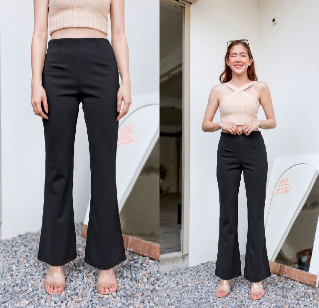 กางเกงผ้าโรเซฟ-ขาม้า-เอวสูงซิปข้าง กางเกงเอวสูง แฟนชั่นสำหรับผู้หญิง S-2xl รูปที่ 2