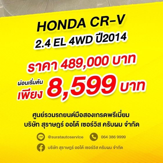 Honda CR-V 2014 2.4 EL Utility-car เบนซิน ไม่ติดแก๊ส เกียร์อัตโนมัติ น้ำเงิน รูปที่ 2