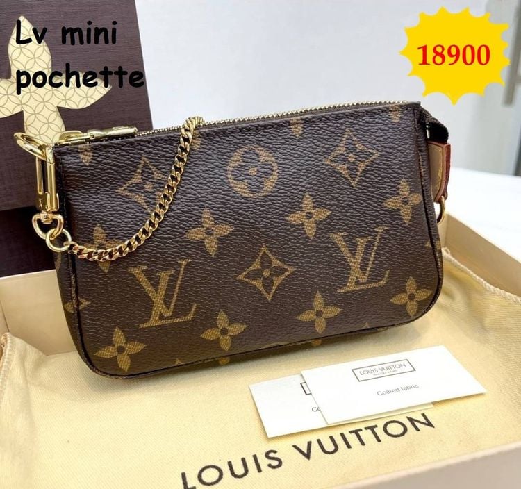 Louis Vuitton หนังแท้ หญิง น้ำตาล กระเป๋าถือLv mini pochette 