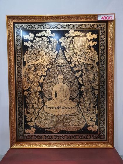 ภาพพระพุทธเจ้าปางนาคปรกลงรักปิดทอง รวมกรอบ 95×120cm. รูปที่ 1