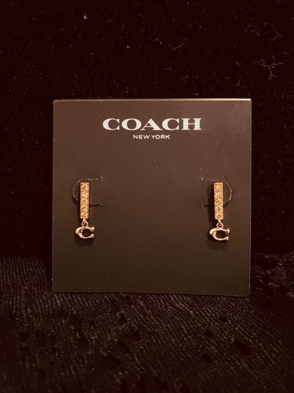 ต่างหู Coach Rose Gold Tone Signature "c" Logo Pave Bar Stud Earrings   ส่งฟรี รูปที่ 1