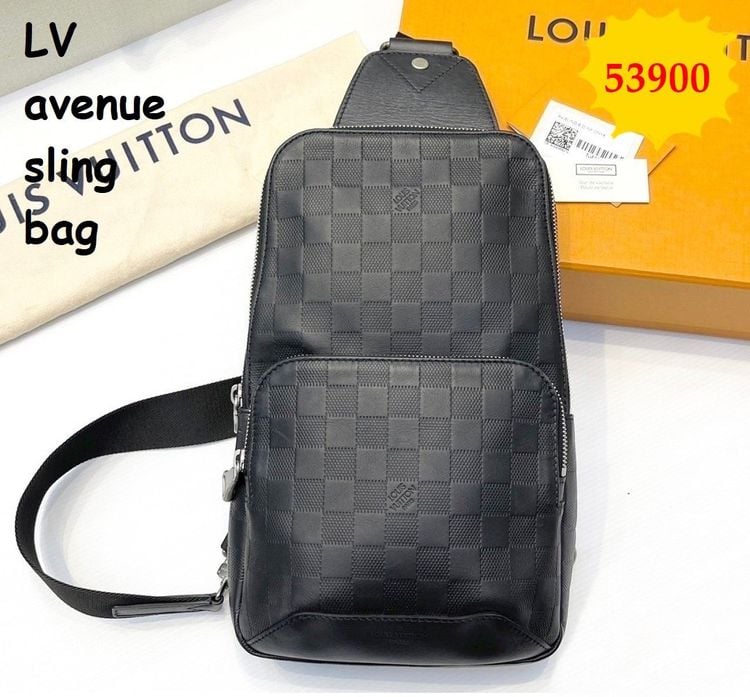 Louis Vuitton หนังแท้ ชาย ดำ กระเป๋าคาดอกLV avenue sling bag