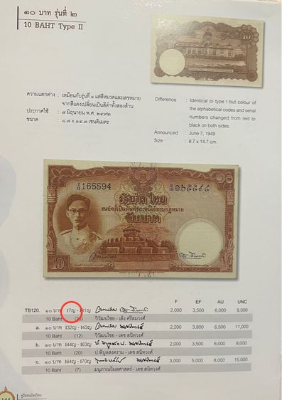 ธนบัตร 10 บาท ร.9 พระพักตร์หนุ่ม เลขดำ I7 (กระดาษเหมือนเลขแดง) unc 63PPQ รูปที่ 4