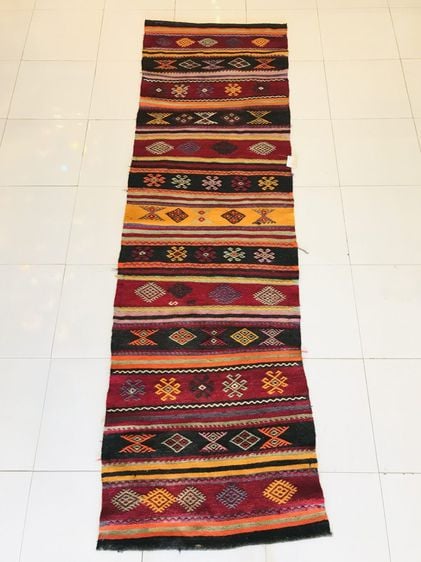 Vintage Rare Handwoven Flatweave Turkish Kilim Wool Runner (76 x 250 cm.) P1-72 รูปที่ 1