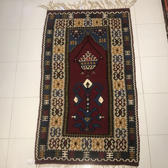 พรมและเสื่อ Vintage Very Fine Handwoven Turkish Kilim Wool Prayer Rug (90 x 170 cm.) P1-84